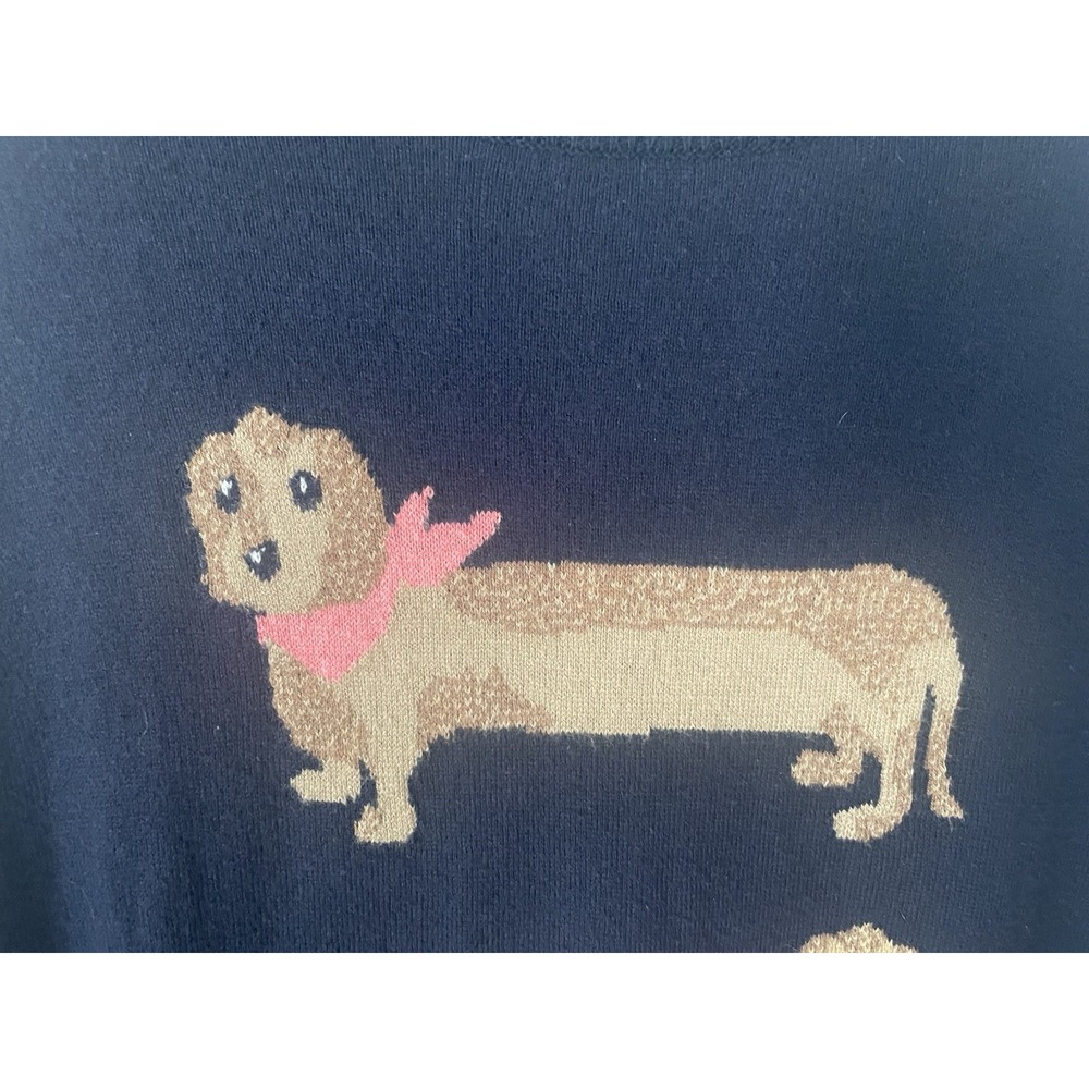 Talbots Dachshund Dog Sweater Womens L Navy Novelty Wiener Dog Cotton Blend - Picture 3 of 10